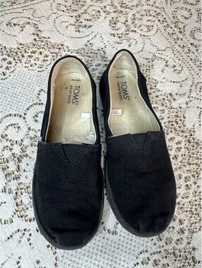 TOMS Classic Black Canvas Slip On Shoes Kids Size 13